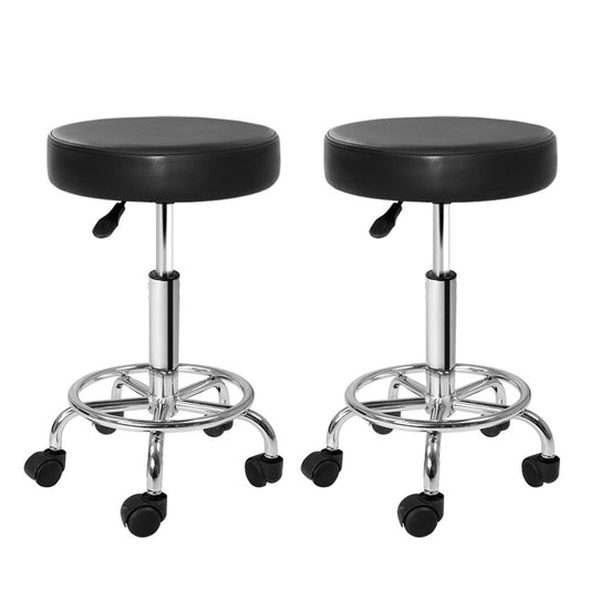 2X Salon Stool Round Swivel Barber Hair Bar Stools Black