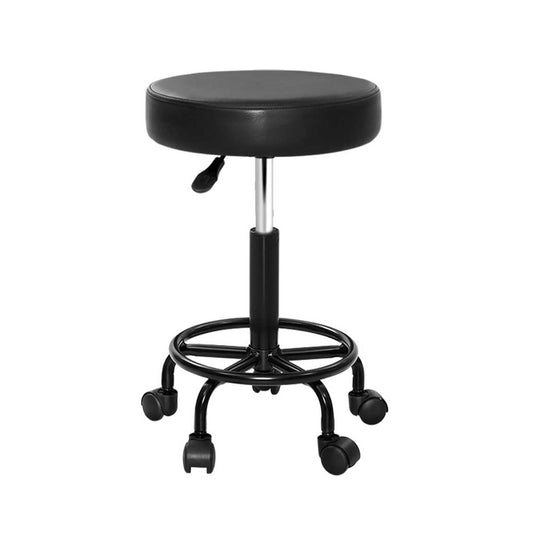 Round Hydraulic Lift Leather Salon Stool - Black