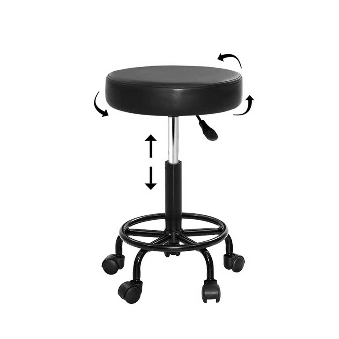 Round Hydraulic Lift Leather Salon Stool - Black