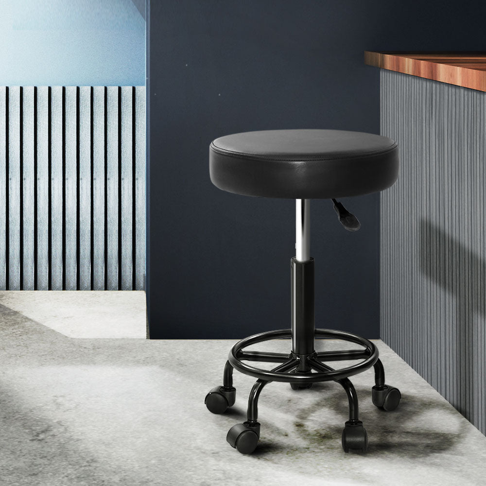 Round Hydraulic Lift Leather Salon Stool - Black