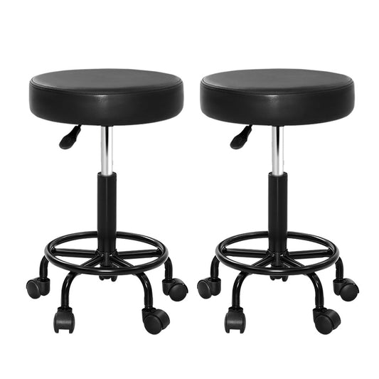 2X Salon Stool Swivel Round Barber Hair Bar Stools Black