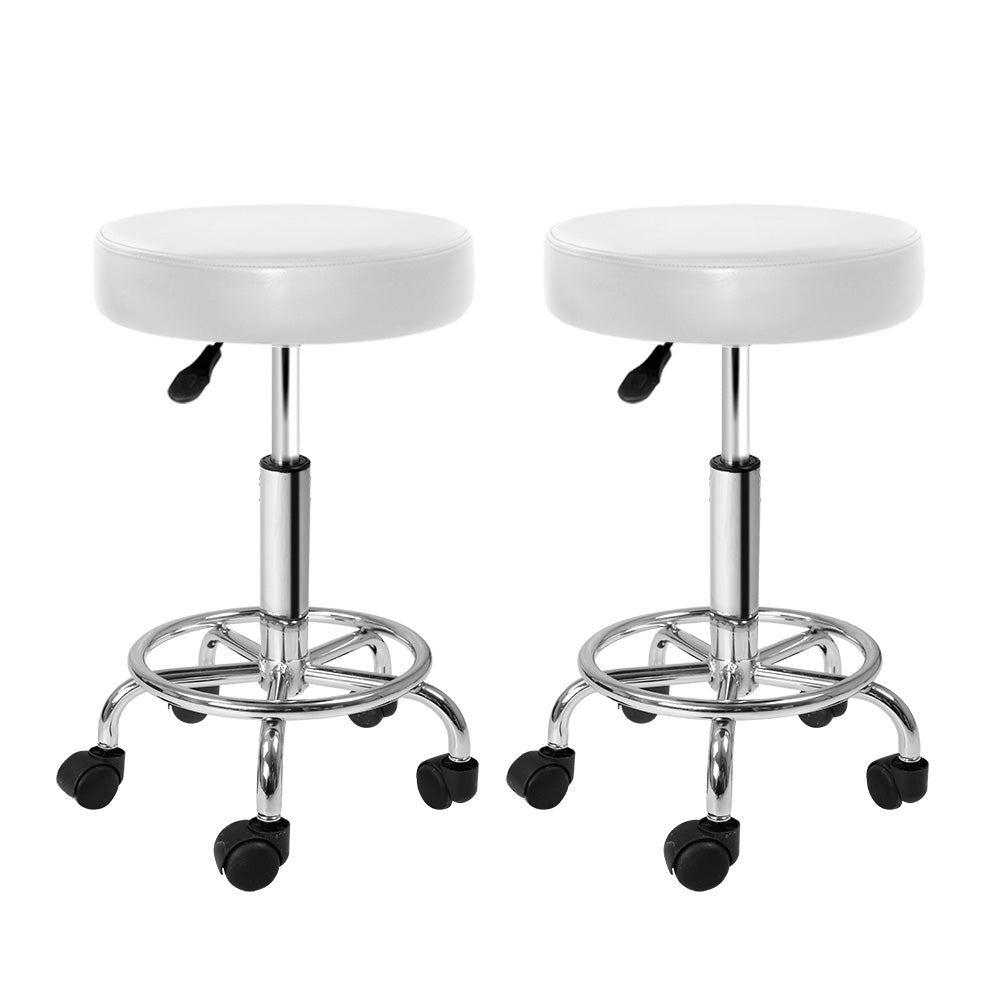 2X Salon Stool Swivel Round Barber Hair Bar Stools White