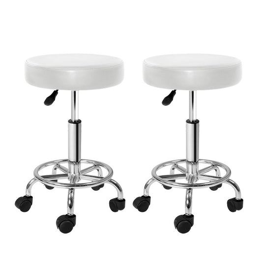 2X Salon Stool Swivel Round Barber Hair Bar Stools White