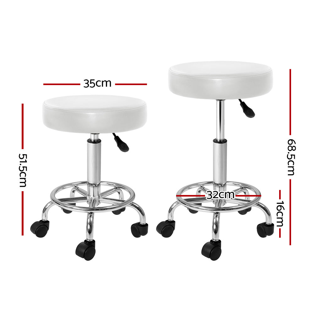 2X Salon Stool Swivel Round Barber Hair Bar Stools White
