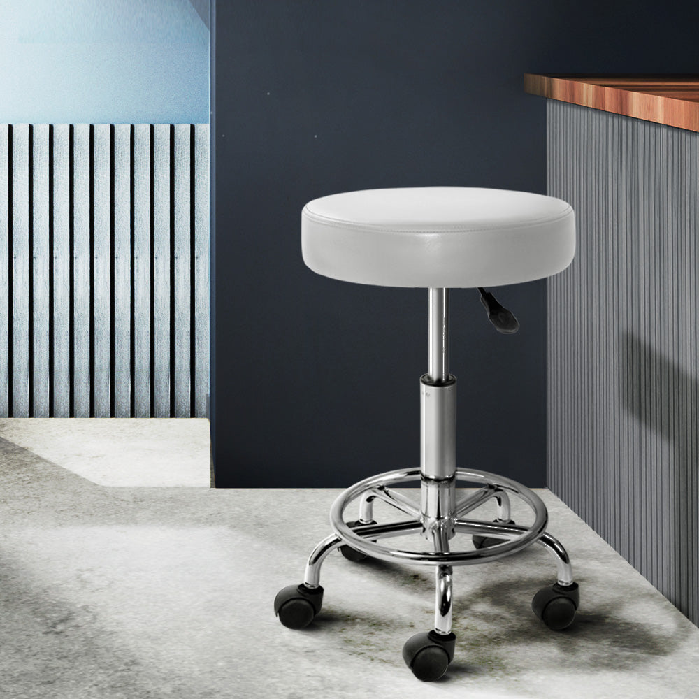 2X Salon Stool Swivel Round Barber Hair Bar Stools White