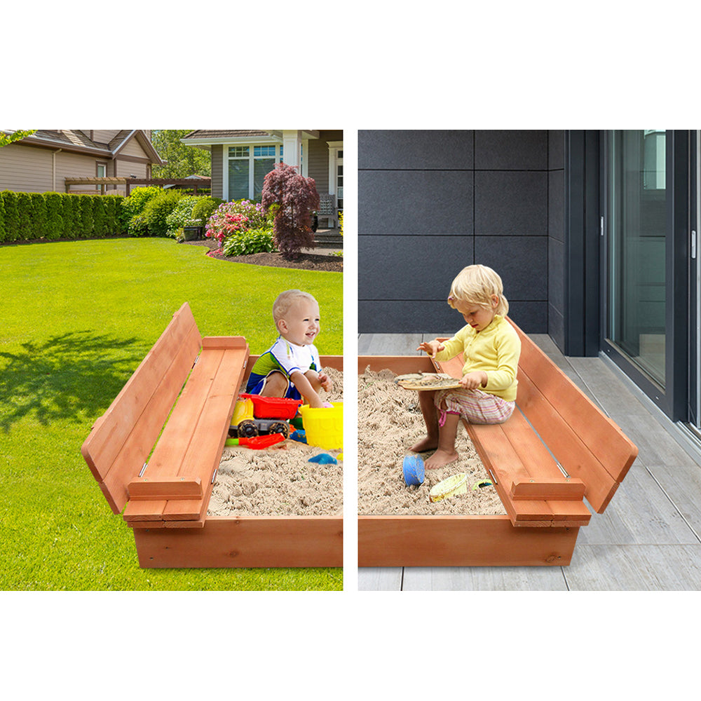 kids Wooden Outdoor Sandpit Set - Natural Wood