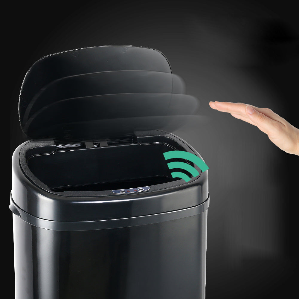 Stainless Steel Motion Sensor Rubbish Bin - 68L - Black