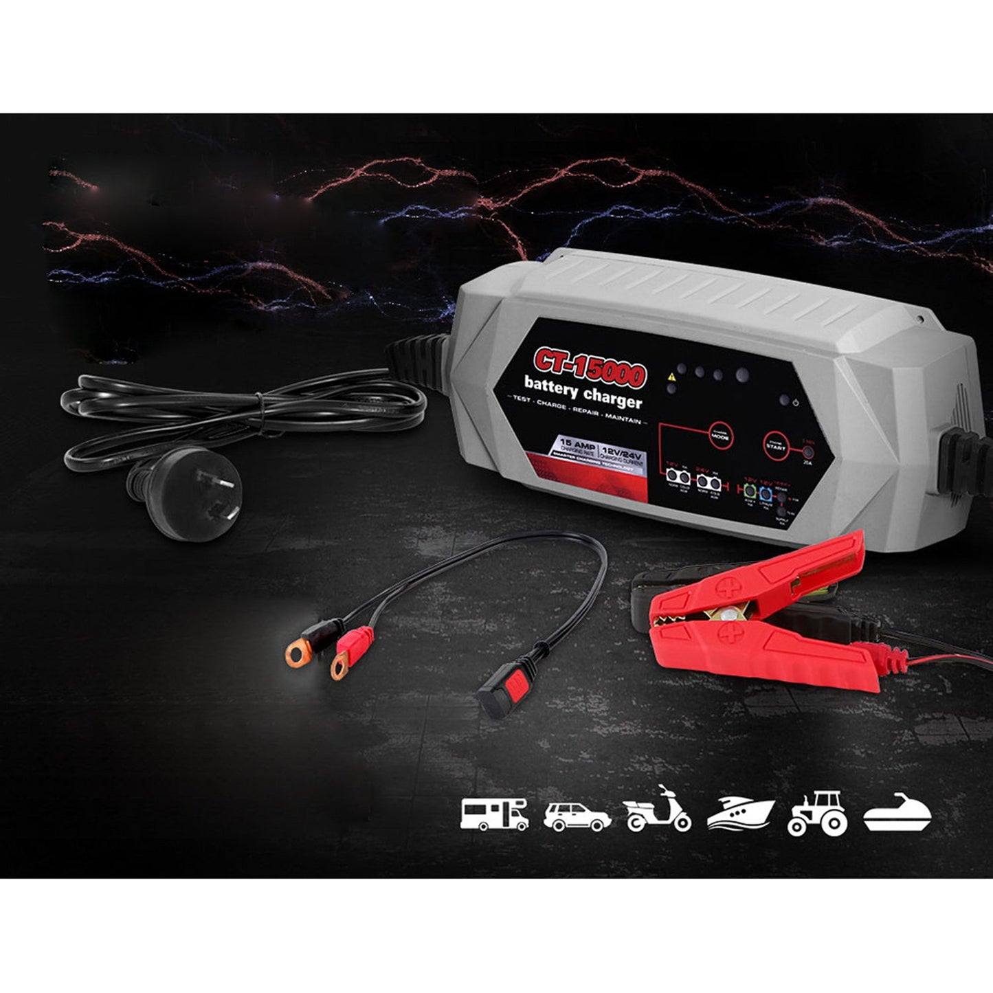 Car Battery Charger - 15A 12V 24V