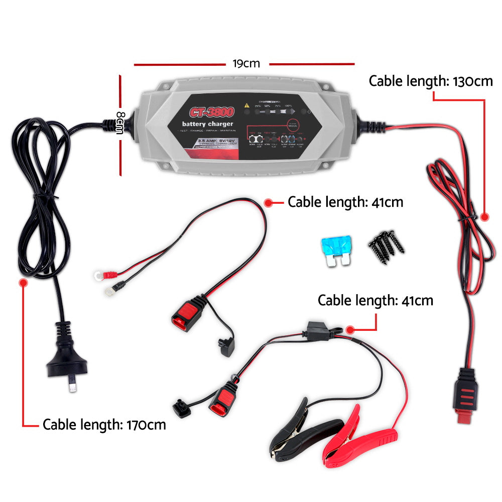 Smart Car Truck Boat Motorcycle Caravan Battery Charger SLA AGM 3.5A - 24V