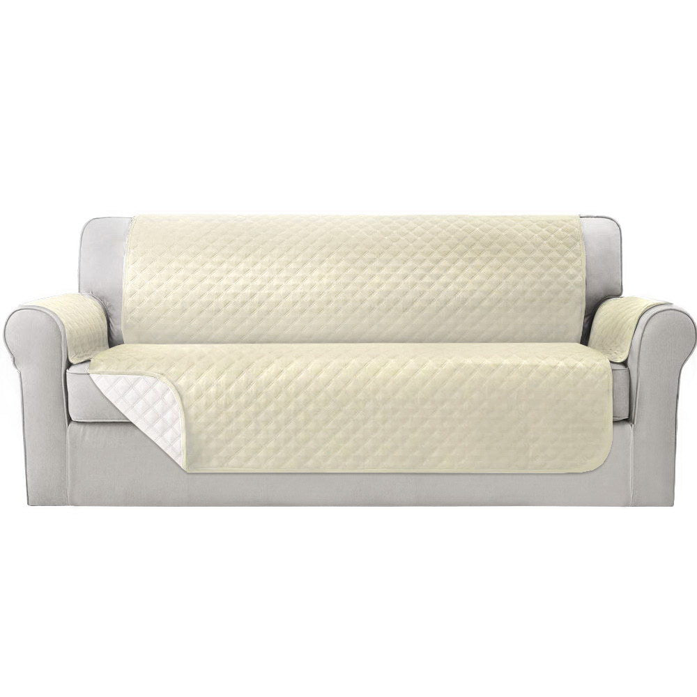 Sofa Cover Quilted Couch Covers 100% Water Resistant 4 Seater Beige