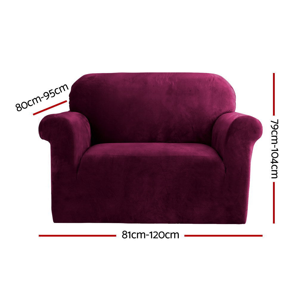 Velvet Sofa Cover Plush Couch Cover Lounge Slipcover 1 Seater Ruby Red