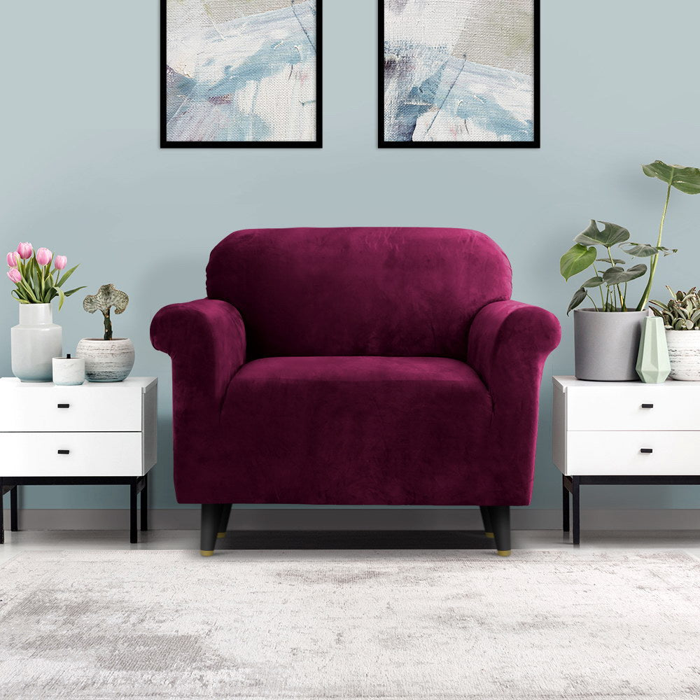 Velvet Sofa Cover Plush Couch Cover Lounge Slipcover 1 Seater Ruby Red