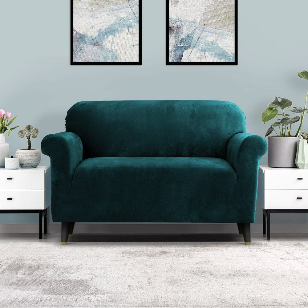 Velvet Sofa Cover Plush Couch Cover Lounge Slipcover 2 Seater Agate Green