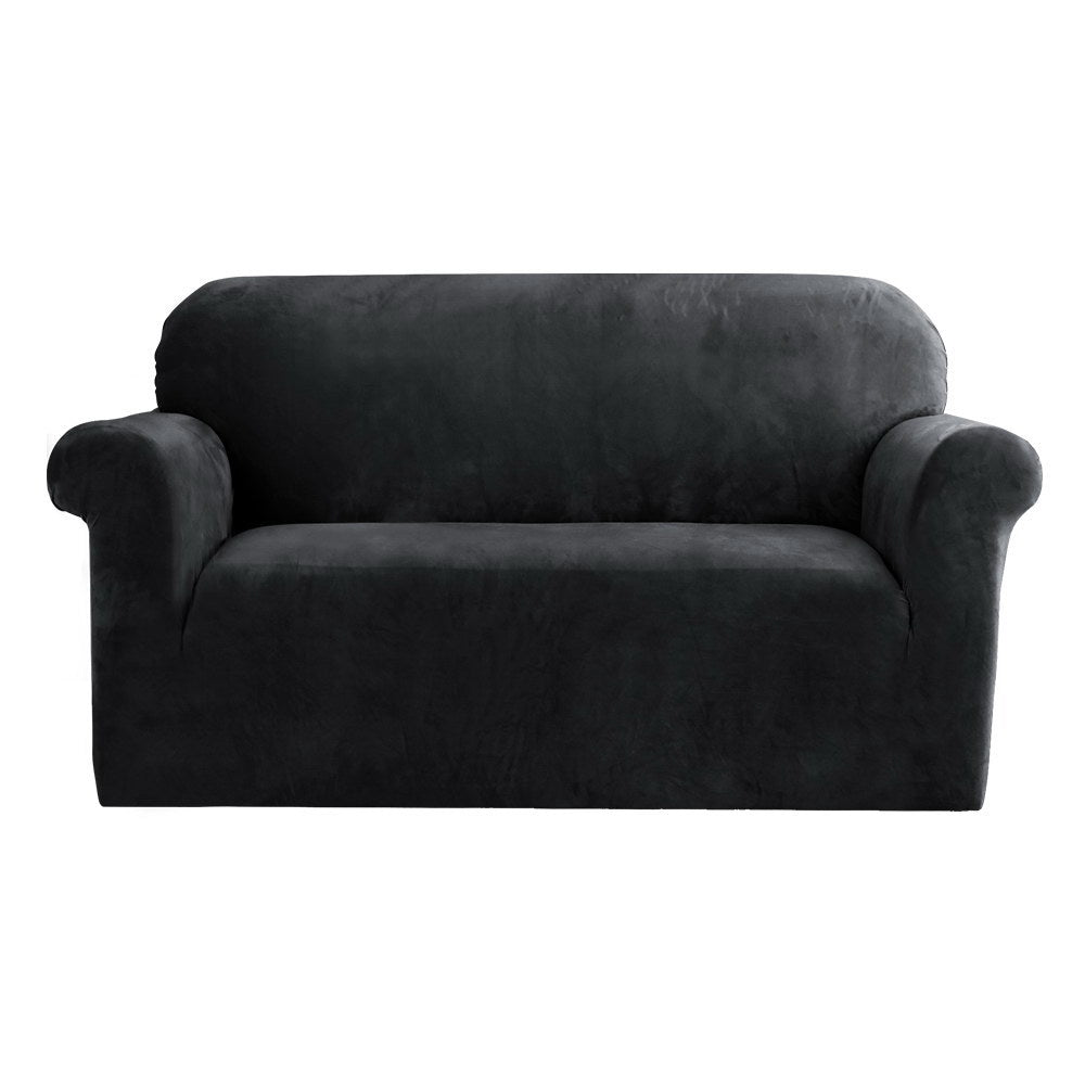 Velvet Sofa Cover Plush Couch Cover Lounge Slipcover 2 Seater Black
