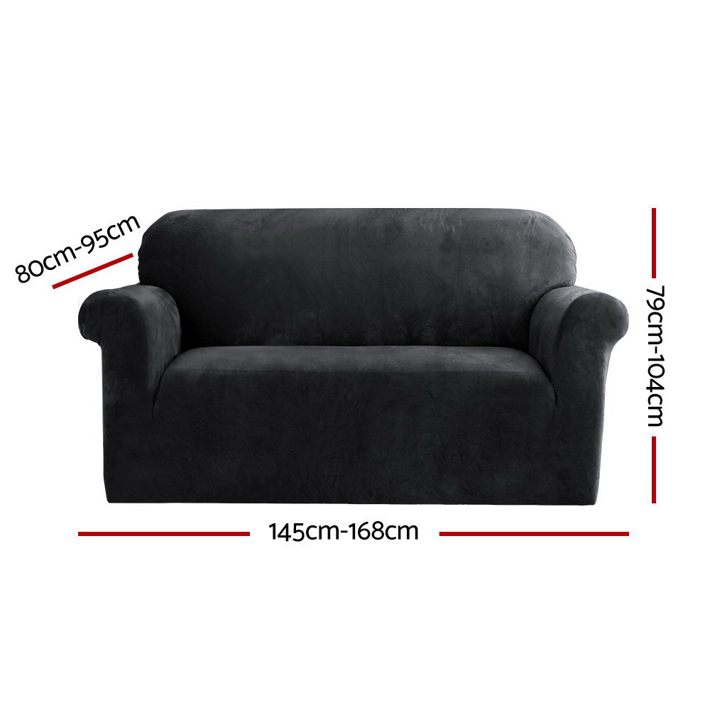 Velvet Sofa Cover Plush Couch Cover Lounge Slipcover 2 Seater Black