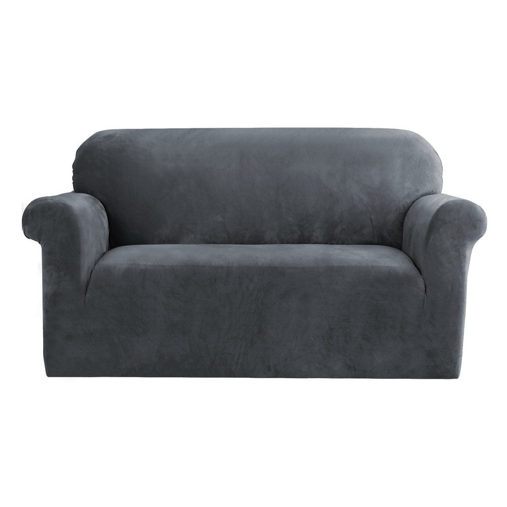 Velvet Sofa Cover Plush Couch Cover Lounge Slipcover 2 Seater Grey