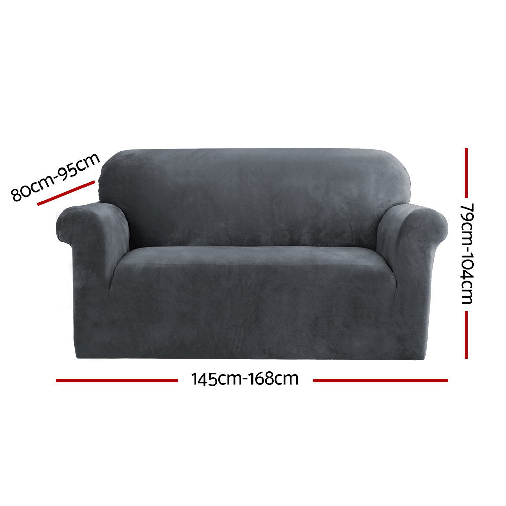 Velvet Sofa Cover Plush Couch Cover Lounge Slipcover 2 Seater Grey
