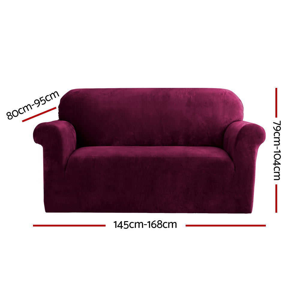 Velvet Sofa Cover Plush Couch Cover Lounge Slipcover 2 Seater Ruby Red