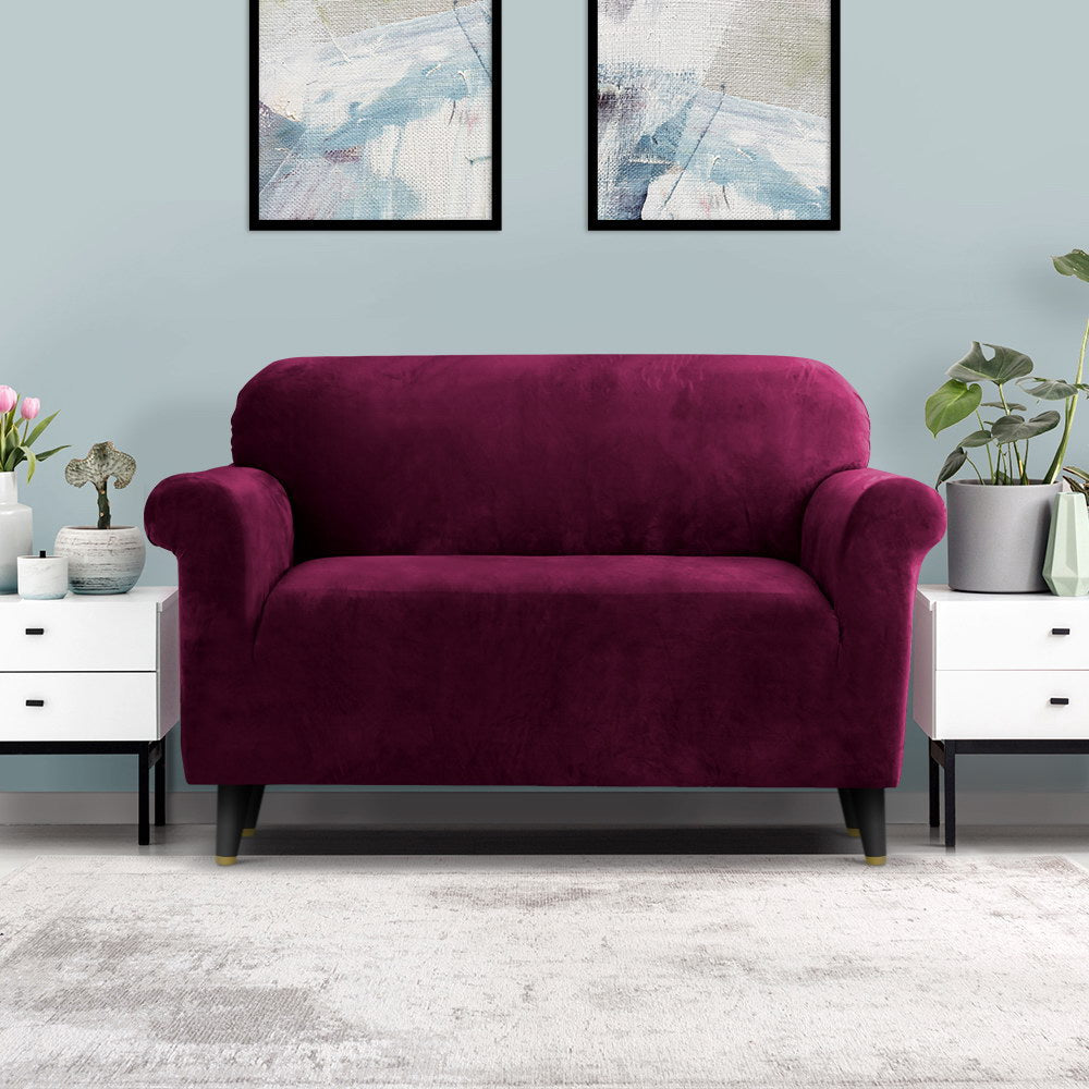 Velvet Sofa Cover Plush Couch Cover Lounge Slipcover 2 Seater Ruby Red
