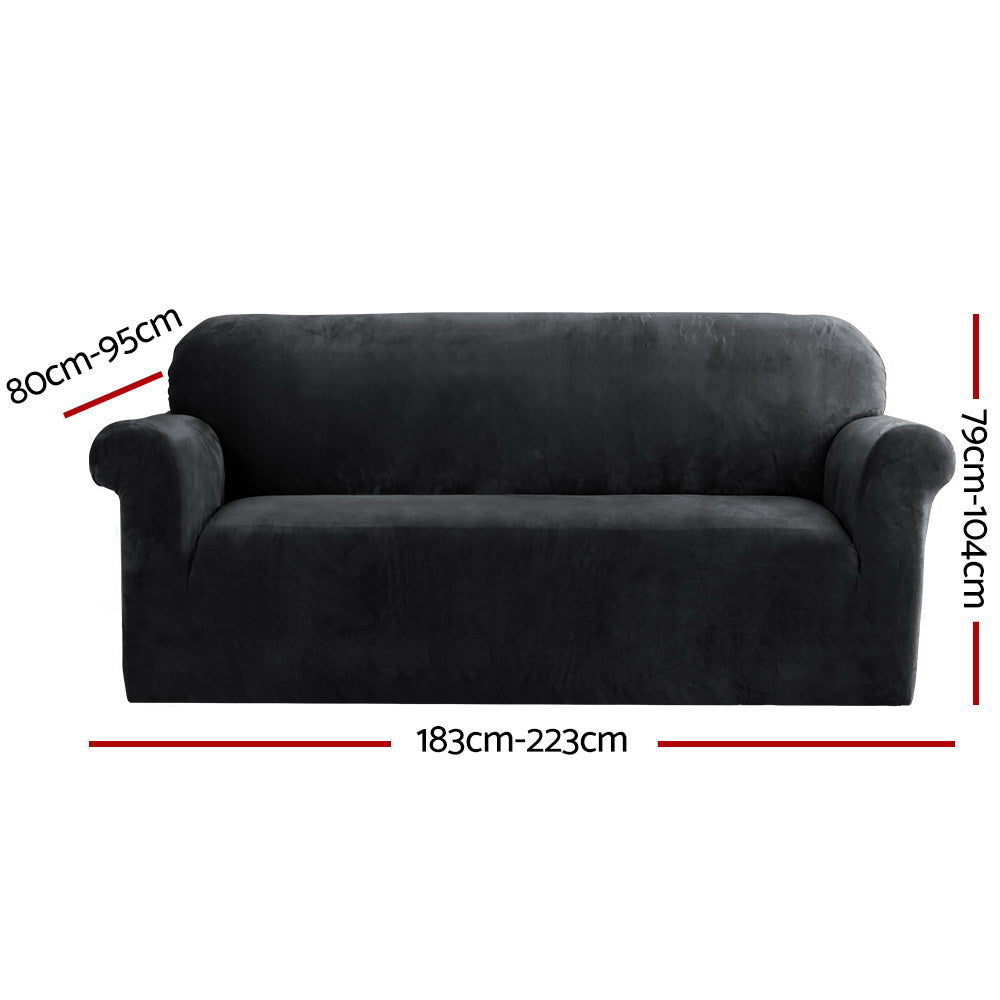 Velvet Sofa Cover Plush Couch Cover Lounge Slipcover 3 Seater Black