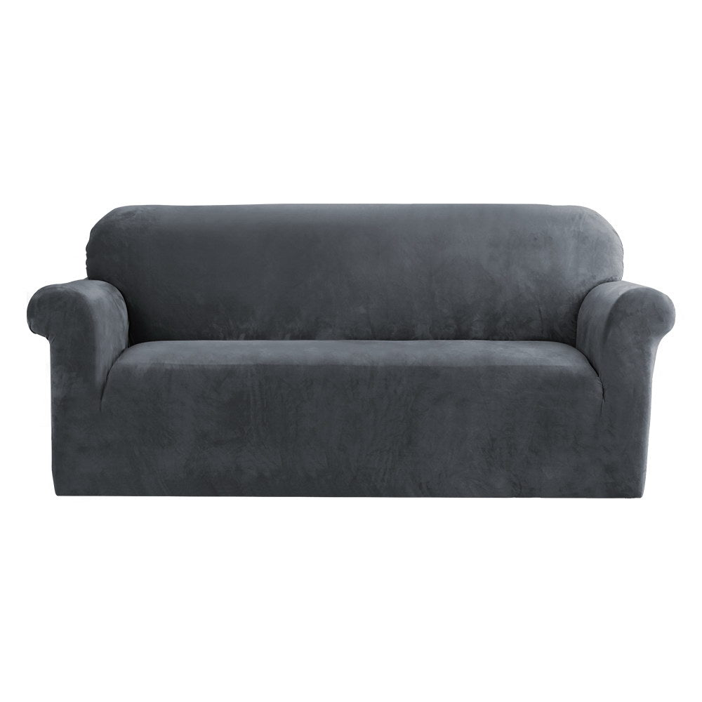 Velvet Sofa Cover Plush Couch Cover Lounge Slipcover 3 Seater Grey