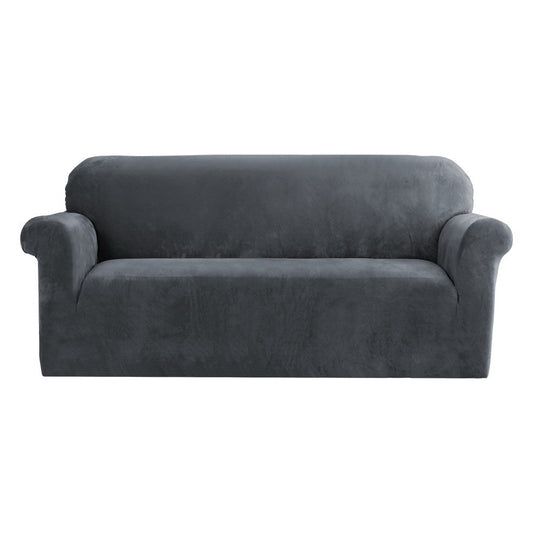 Velvet Sofa Cover Plush Couch Cover Lounge Slipcover 3 Seater Grey