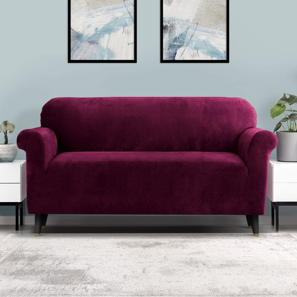 Velvet Sofa Cover Plush Couch Cover Lounge Slipcover 3 Seater Ruby Red