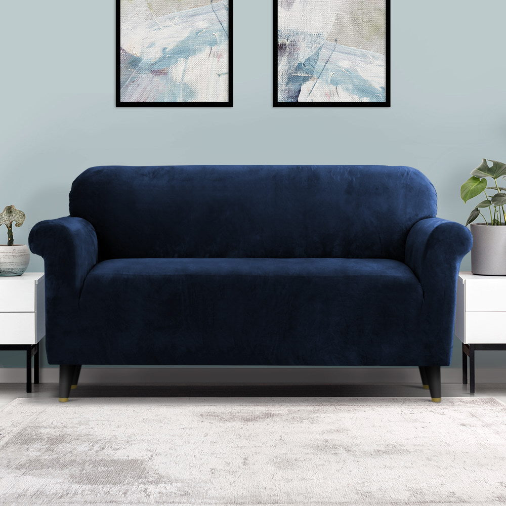 Velvet Sofa Cover Plush Couch Cover Lounge Slipcover 3 Seater Sapphire