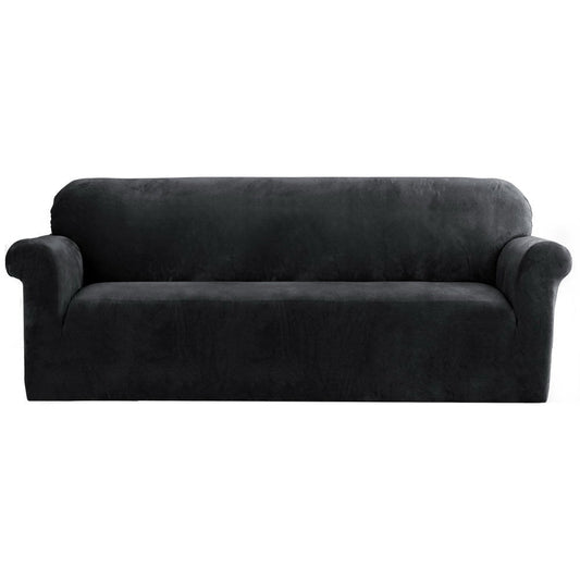 Velvet Sofa Cover Plush Couch Cover Lounge Slipcover 4 Seater Black
