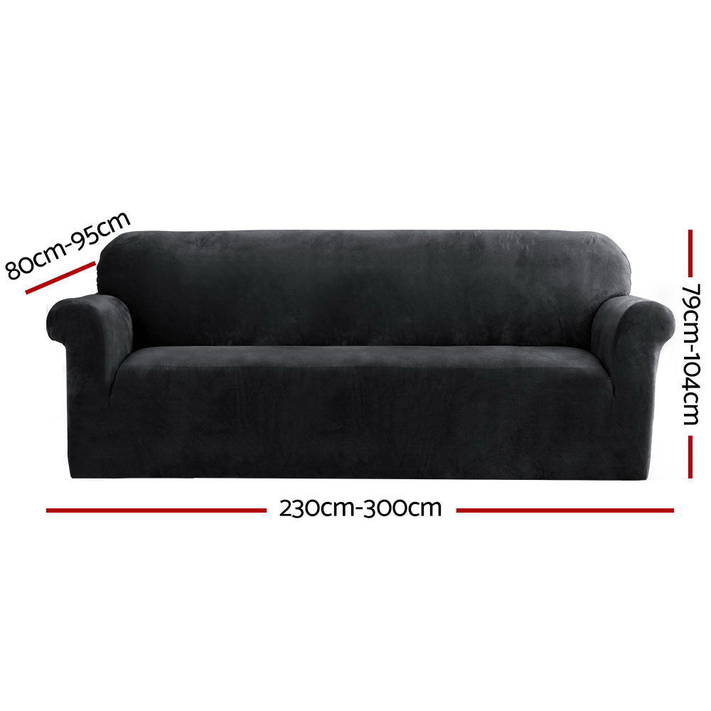 Velvet Sofa Cover Plush Couch Cover Lounge Slipcover 4 Seater Black