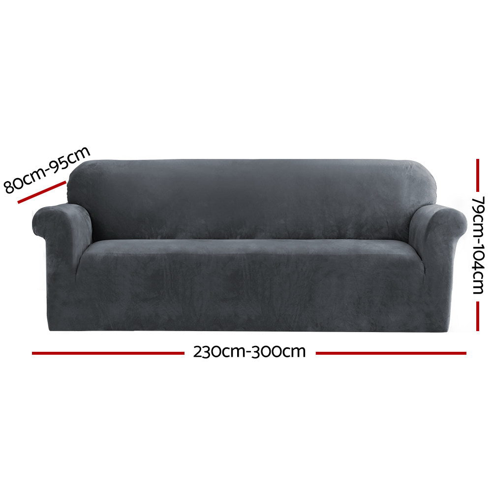 Velvet Sofa Cover Plush Couch Cover Lounge Slipcover 4 Seater Grey