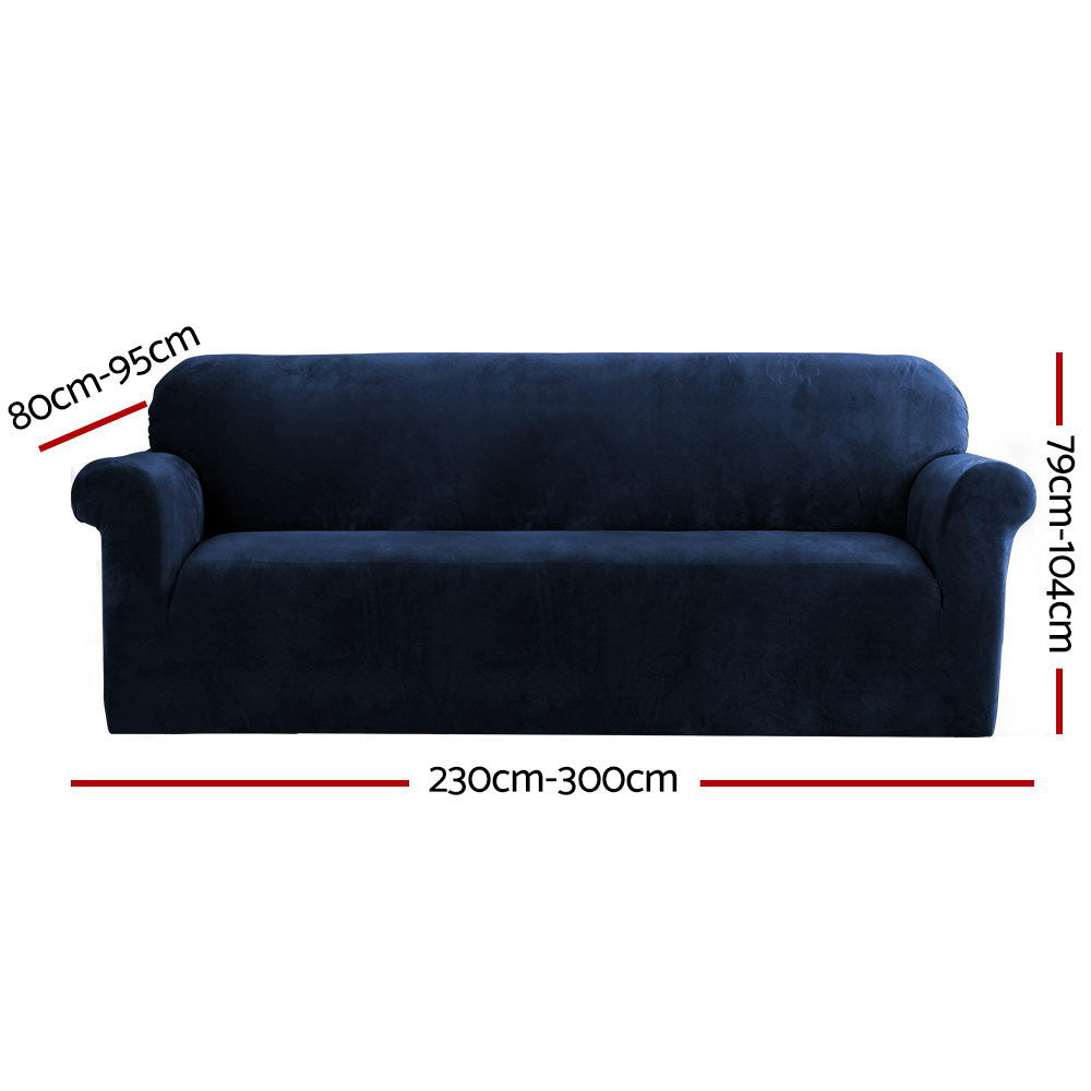 Velvet Sofa Cover Plush Couch Cover Lounge Slipcover 4 Seater Sapphire
