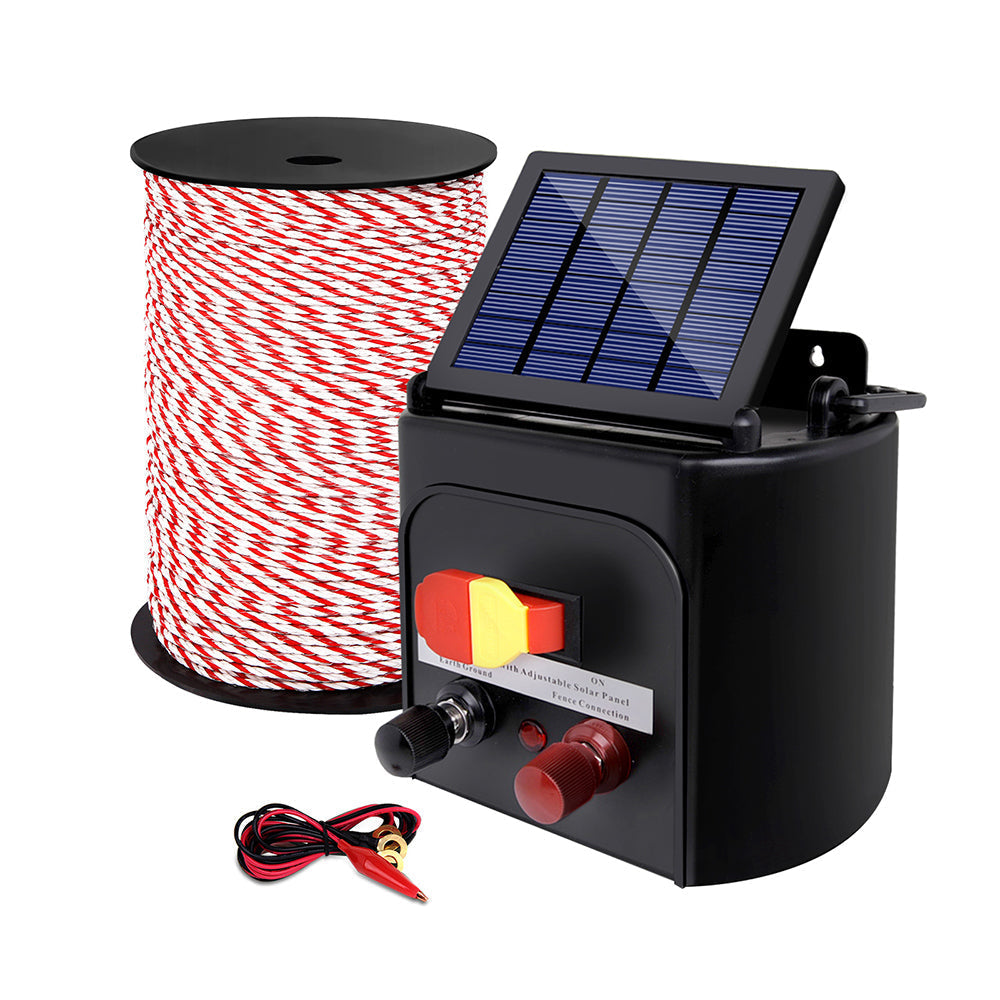 Electric Fence Energiser Solar Powered Charger Polytape Rope - 5km