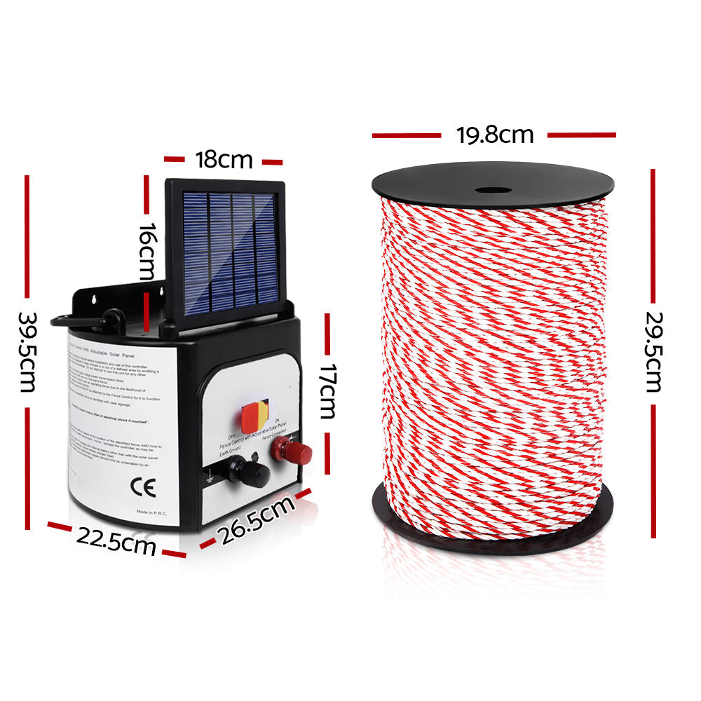 Electric Fence Energiser Solar Powered Charger Polytape Rope - 8km