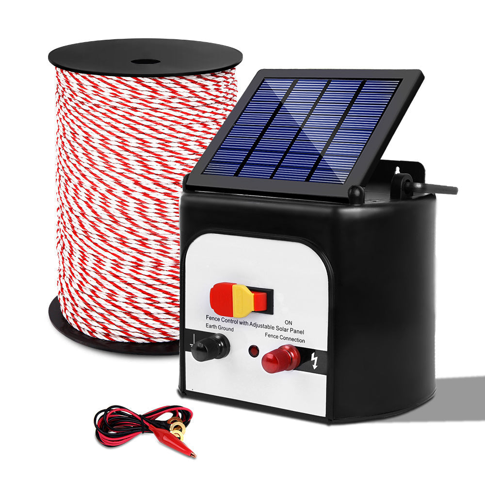 Electric Fence Energiser Solar Powered Charger Polytape Rope - 8km