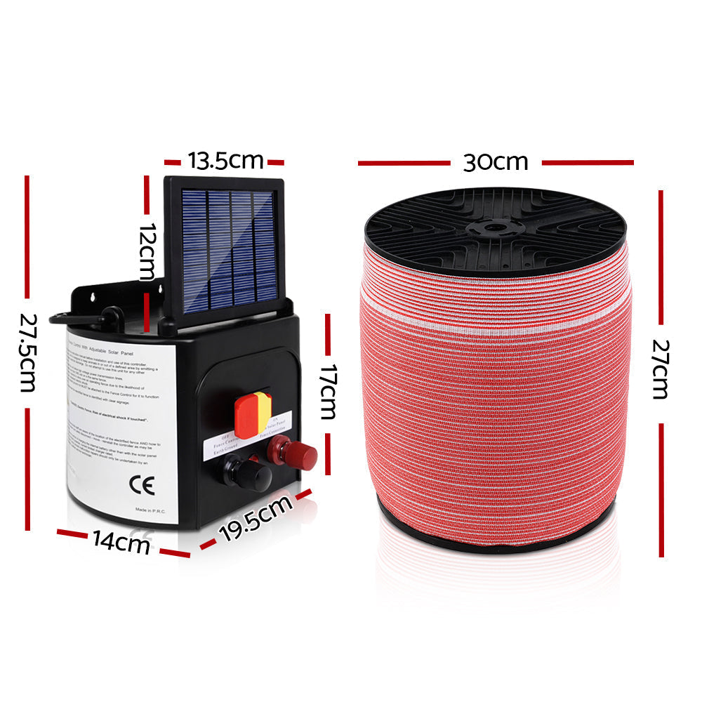 Electric Fence Energiser Tape Solar Powered Energizer Red and White - 3km