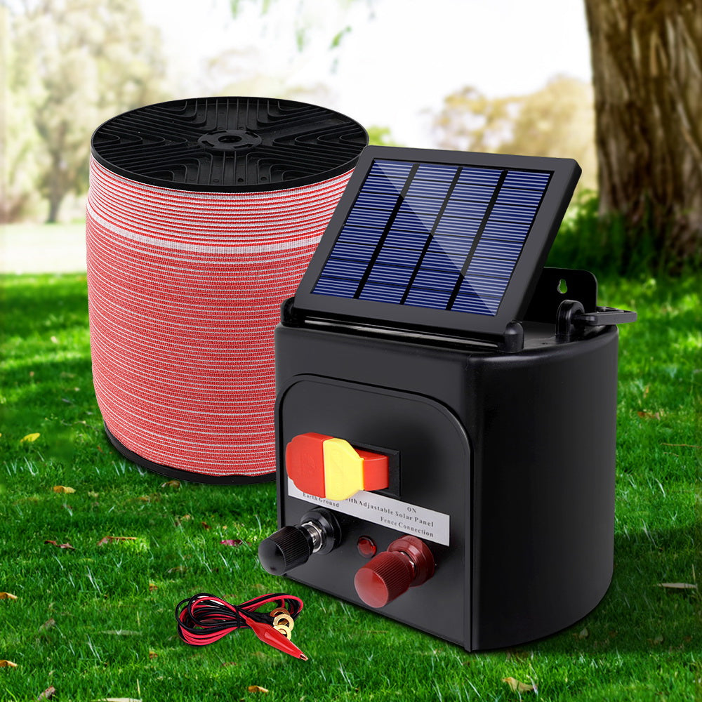 Electric Fence Energiser Tape Solar Powered Energizer Red and White - 3km
