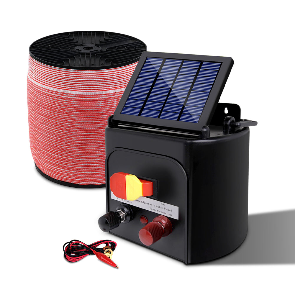 Electric Fence Energiser Tape Solar Powered Energizer Red and White - 3km