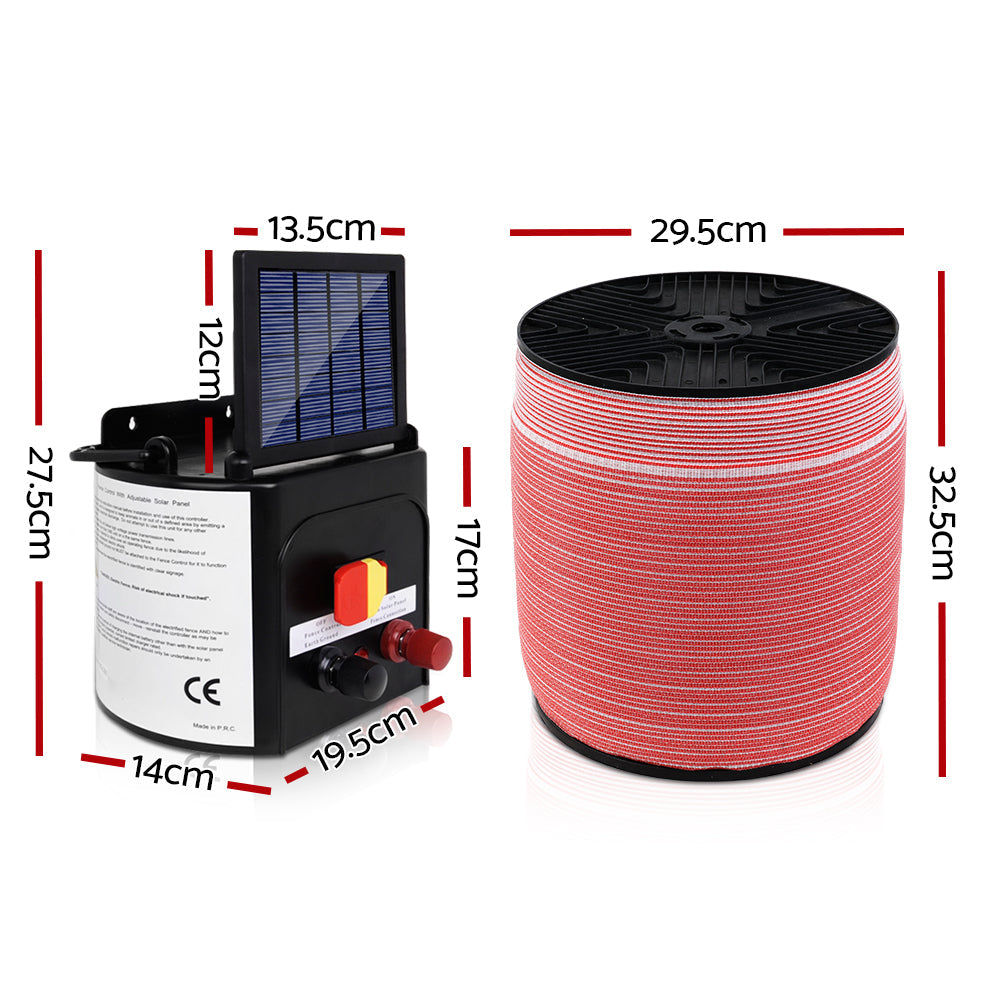 Electric Fence Energiser Set Solar Powered Energizer Red and White - 3km