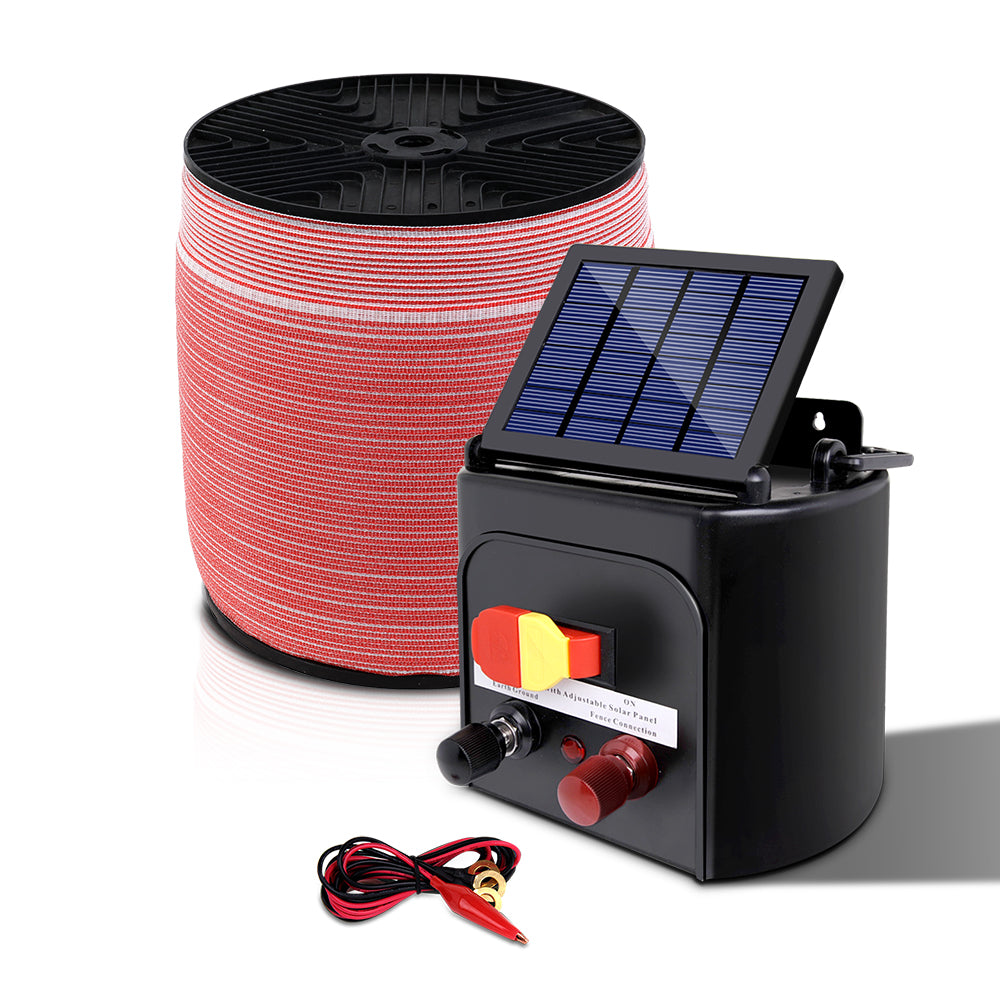 Electric Fence Energiser Set Solar Powered Energizer Red and White - 5km