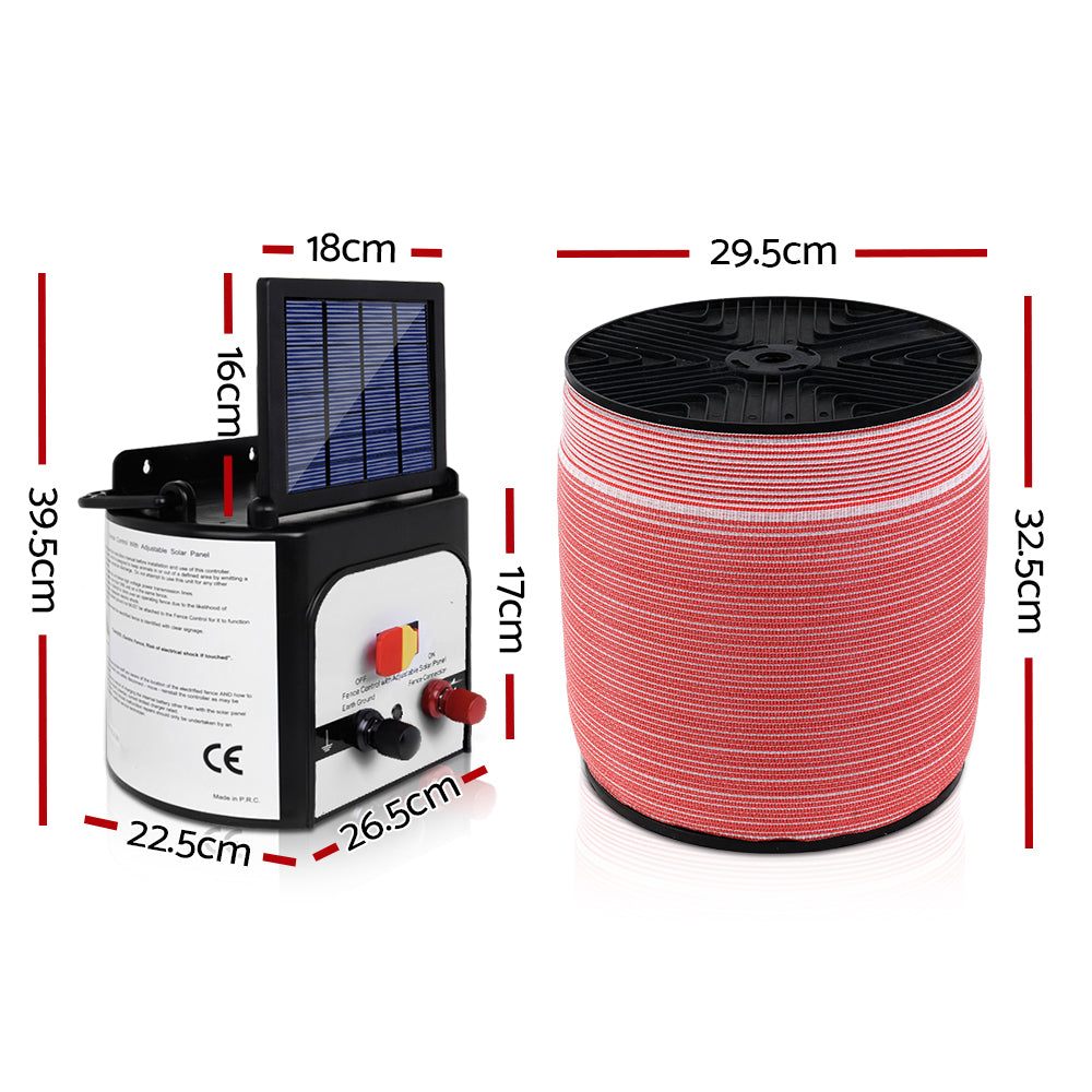 Electric Fence Energiser Set Solar Powered Energizer Red and White - 8km