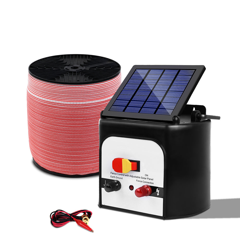 Electric Fence Energiser Set Solar Powered Energizer Red and White - 8km