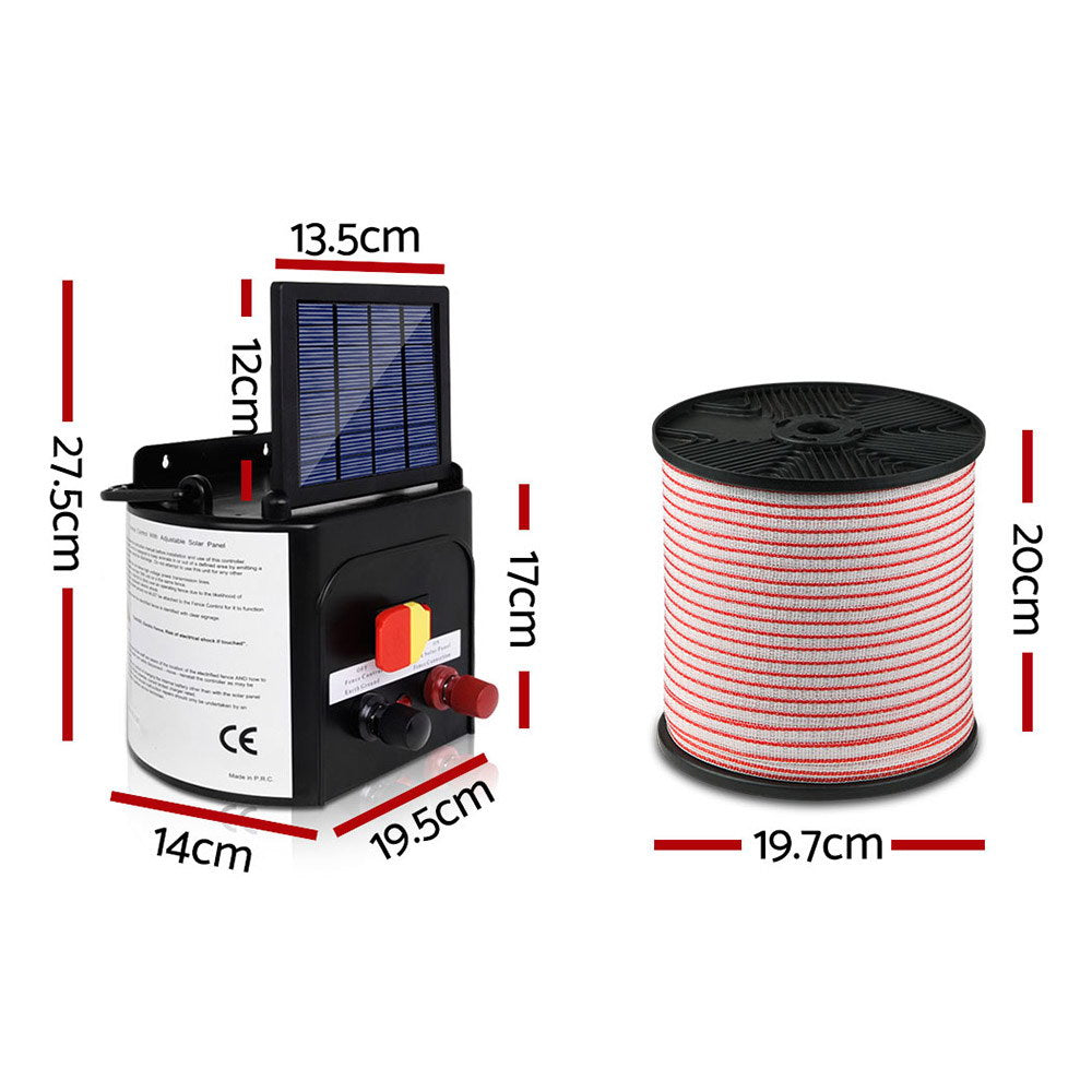 Solar Electric Fence Charger with 400M Tape 8km - 25pcs Insulators