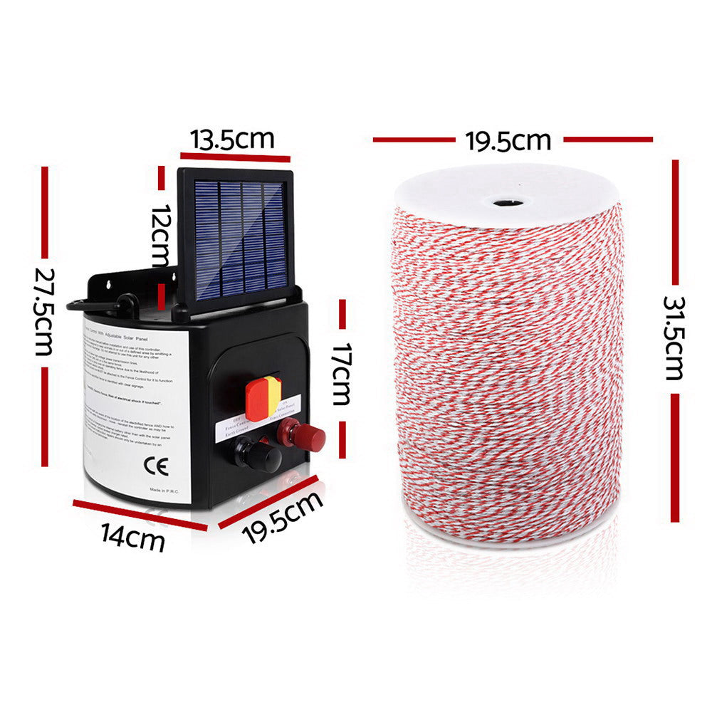 Solar Powered Electric Fence Energiser Set Energizer with Tape 0.15j - 5km