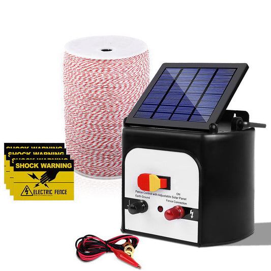 Solar Powered Electric Fence Energiser Set Energizer with Tape 0.3j - 8km