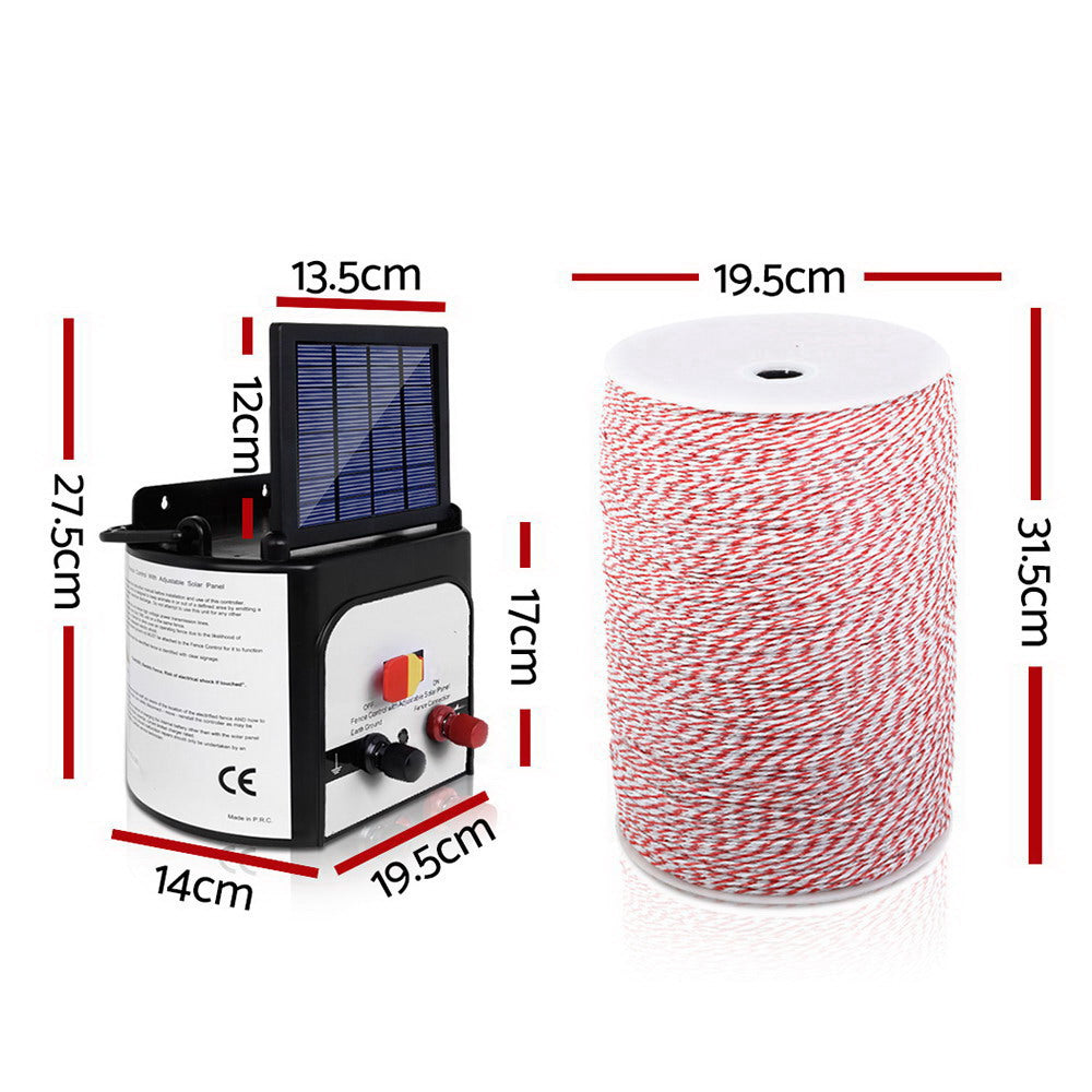 Solar Powered Electric Fence Energiser Set Energizer with Tape 0.3j - 8km