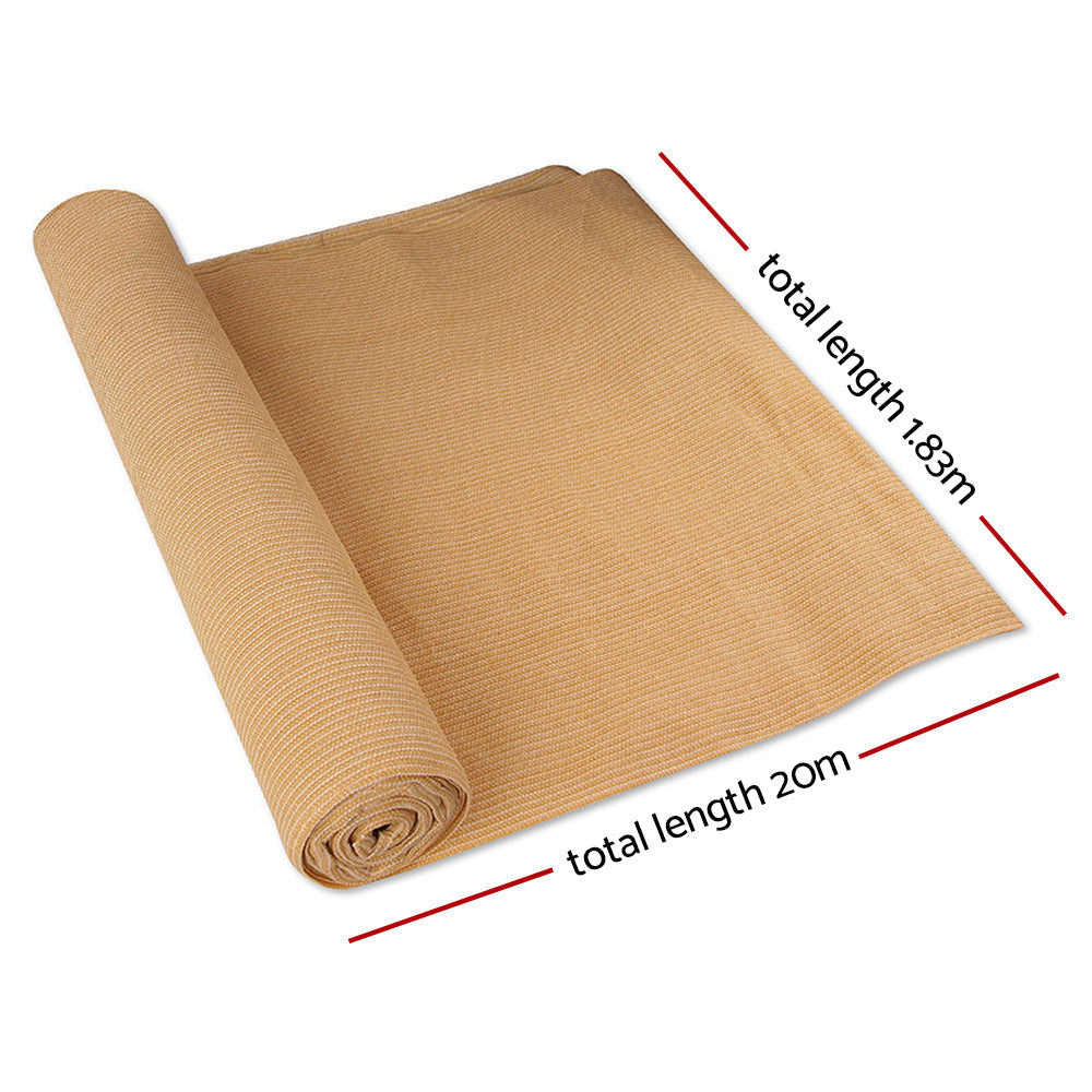 Sun Shade Cloth Sail Garden Roll Mesh Beige 175GSM - 1.83x20m
