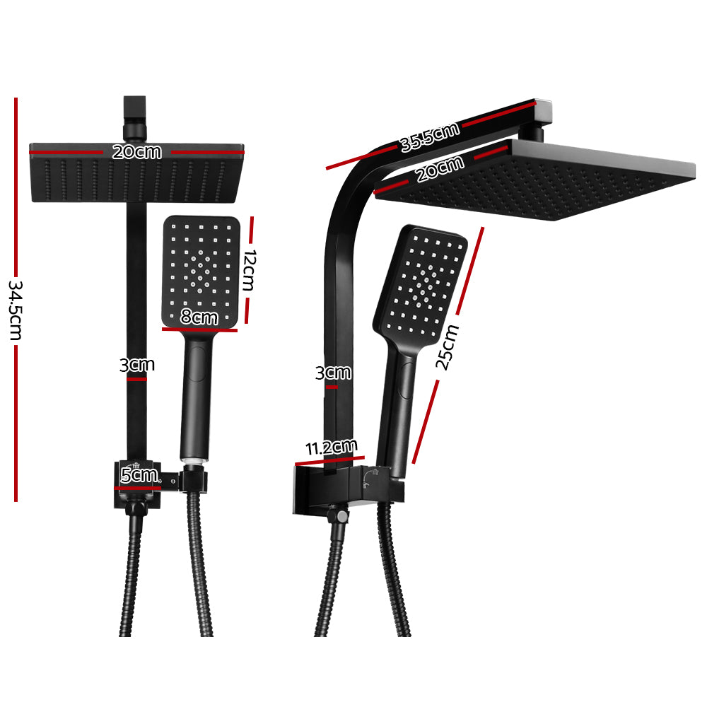 8'' Rain Shower Head Set Square Handheld High Pressure Wall Black