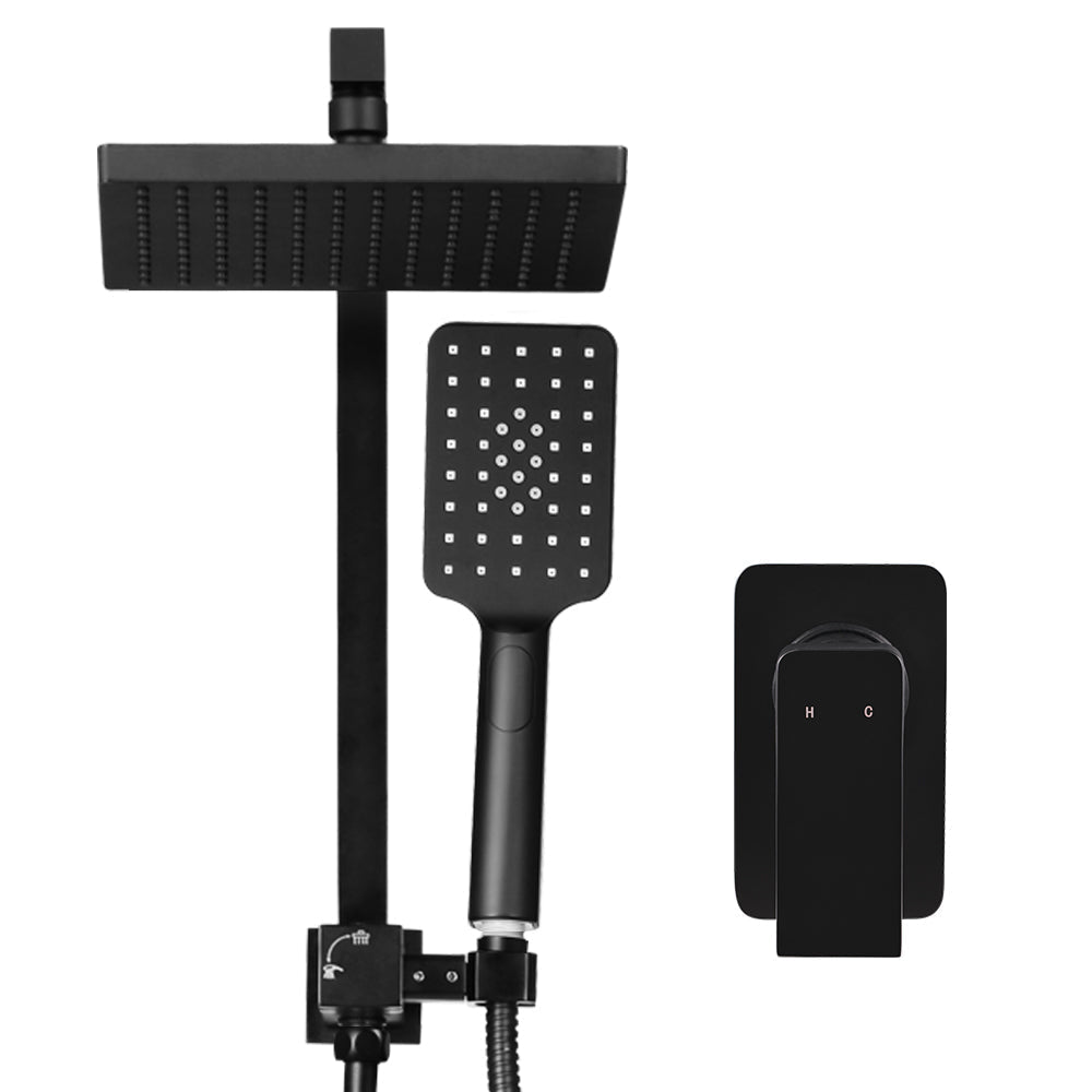 WELS 8'' Rain Shower Head Mixer Square Handheld High Pressure Wall Black