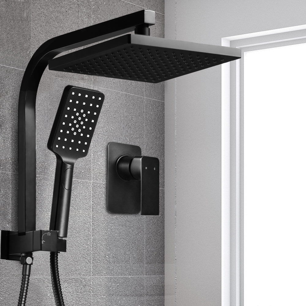 WELS 8'' Rain Shower Head Mixer Square Handheld High Pressure Wall Black